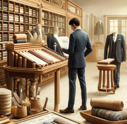 Мужчина выбирает ткань "барби"