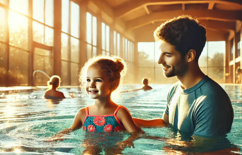 Маленький ребенок тренируется в бассейне