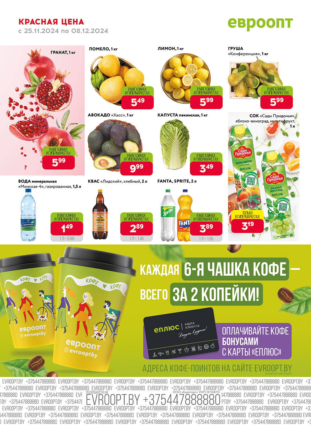 Акция "Красная цена" в сети магазинов "Евроопт" в ноябре-декабре 2024 года (с 25 ноября по 8 декабря)