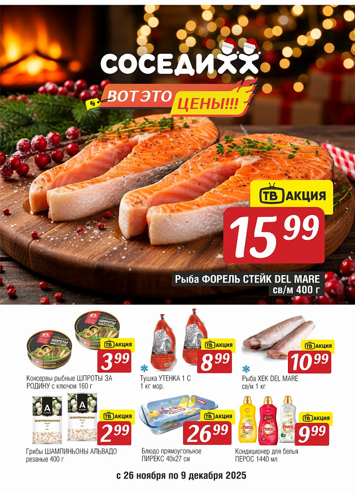 Акции и скидки в магазинах "Соседи" в ноябре-декабре 2025 года (с 26 ноября по 9 декабря)