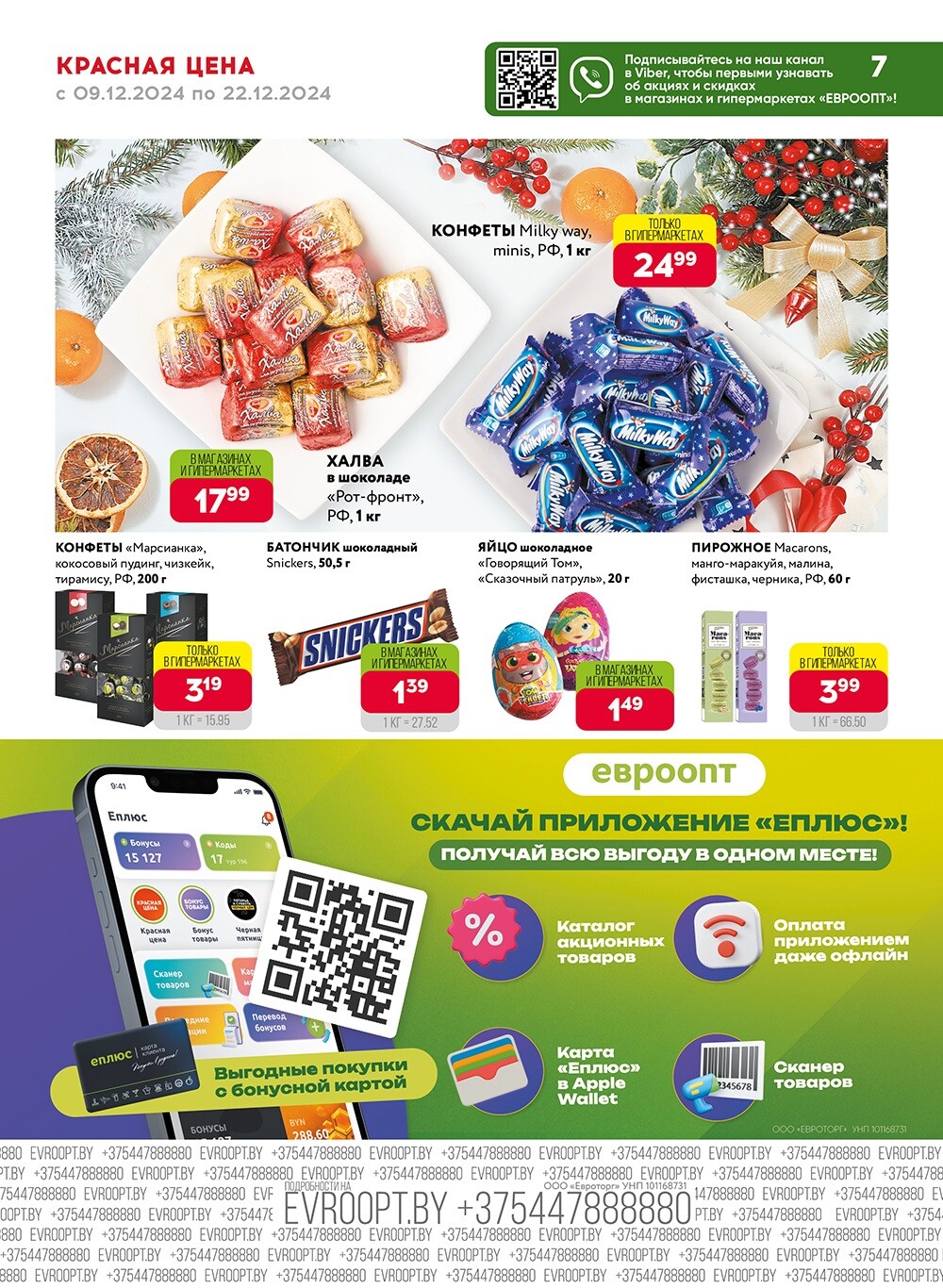 Красная цена" в сети магазинов "Евроопт" в декабре 2024 года (с 9 по 22 декабря)