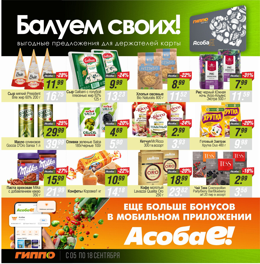 Акции и скидки в "Гиппо" в сентябре 2024 года (с 5 по 18 сентября)