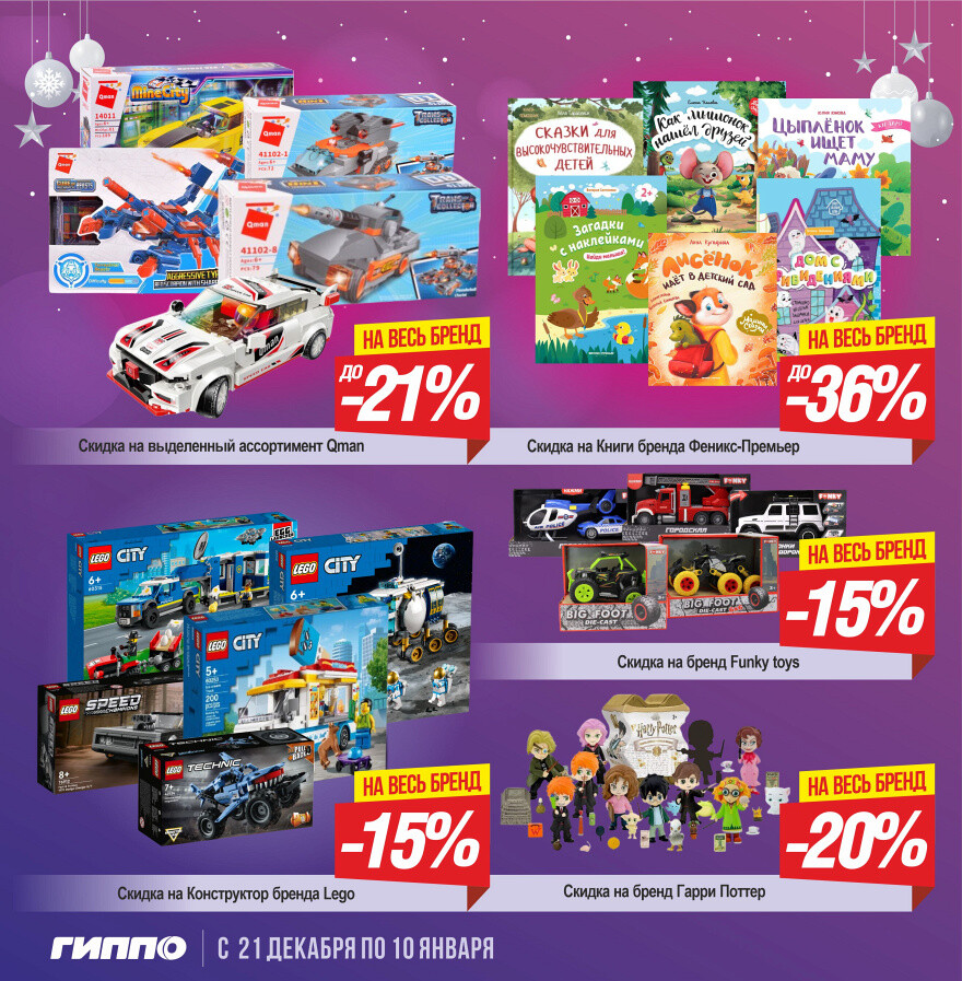 Акции и скидки в "Гиппо" в декабре-январе 2023-2024 года (с 21 декабря по 10 января)