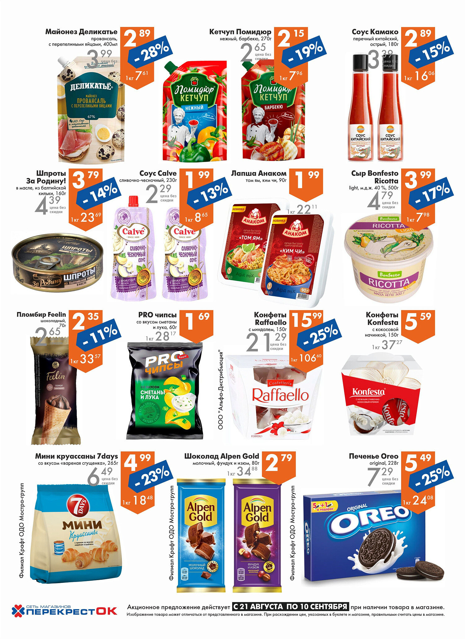 Акции и скидки в магазинах "Перекресток" в августе-сентябре 2024 года (с 21 августа по 10 сентября)