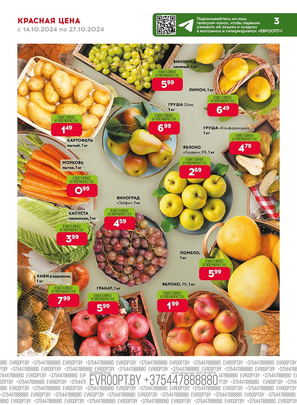 Акция "Красная цена" в сети магазинов "Евроопт" в октябре 2024 года (с 14 по 27 октября)