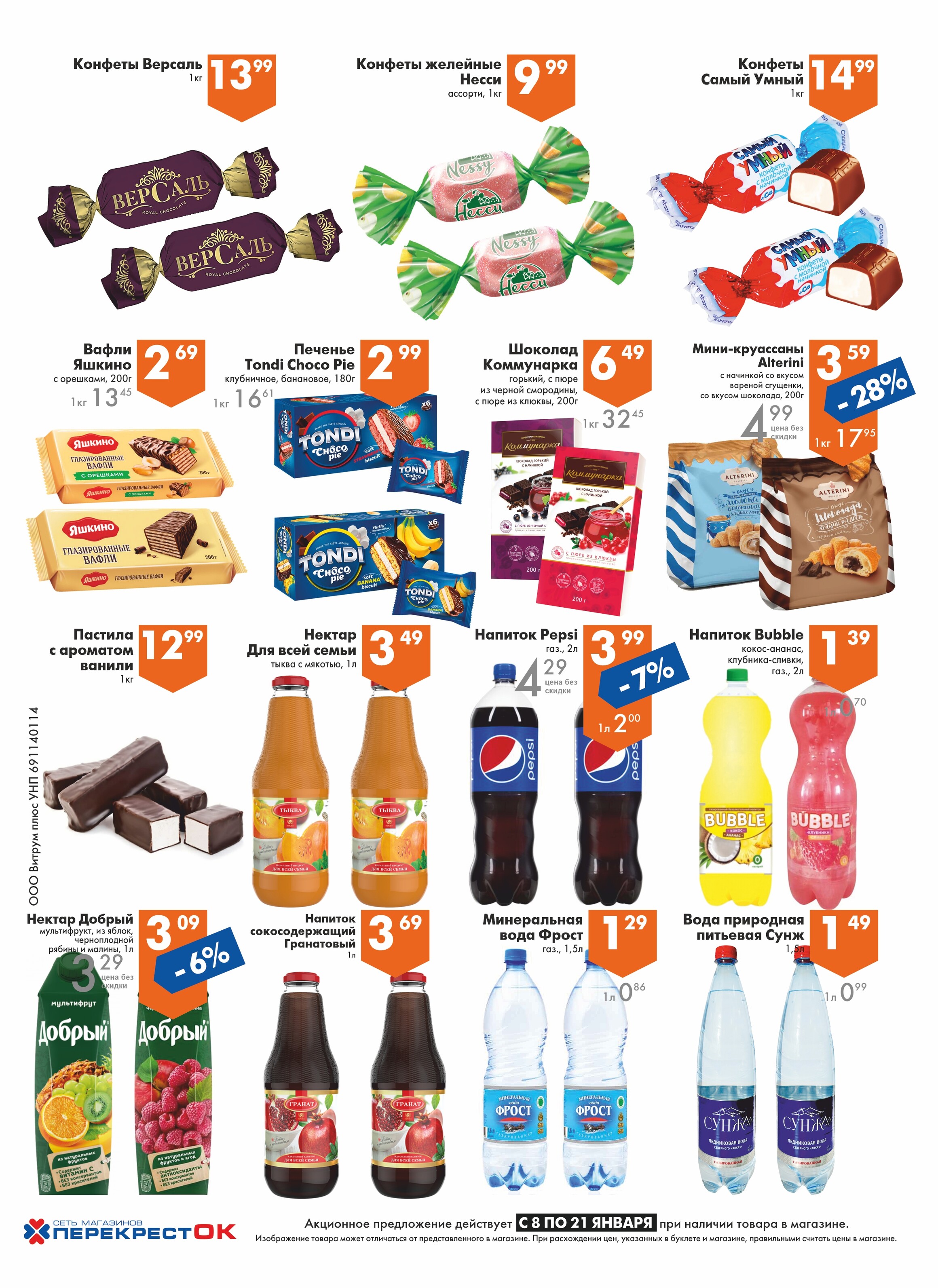 Акции и скидки в магазинах "Перекресток" в январе 2025 года (с 8 по 21 января)