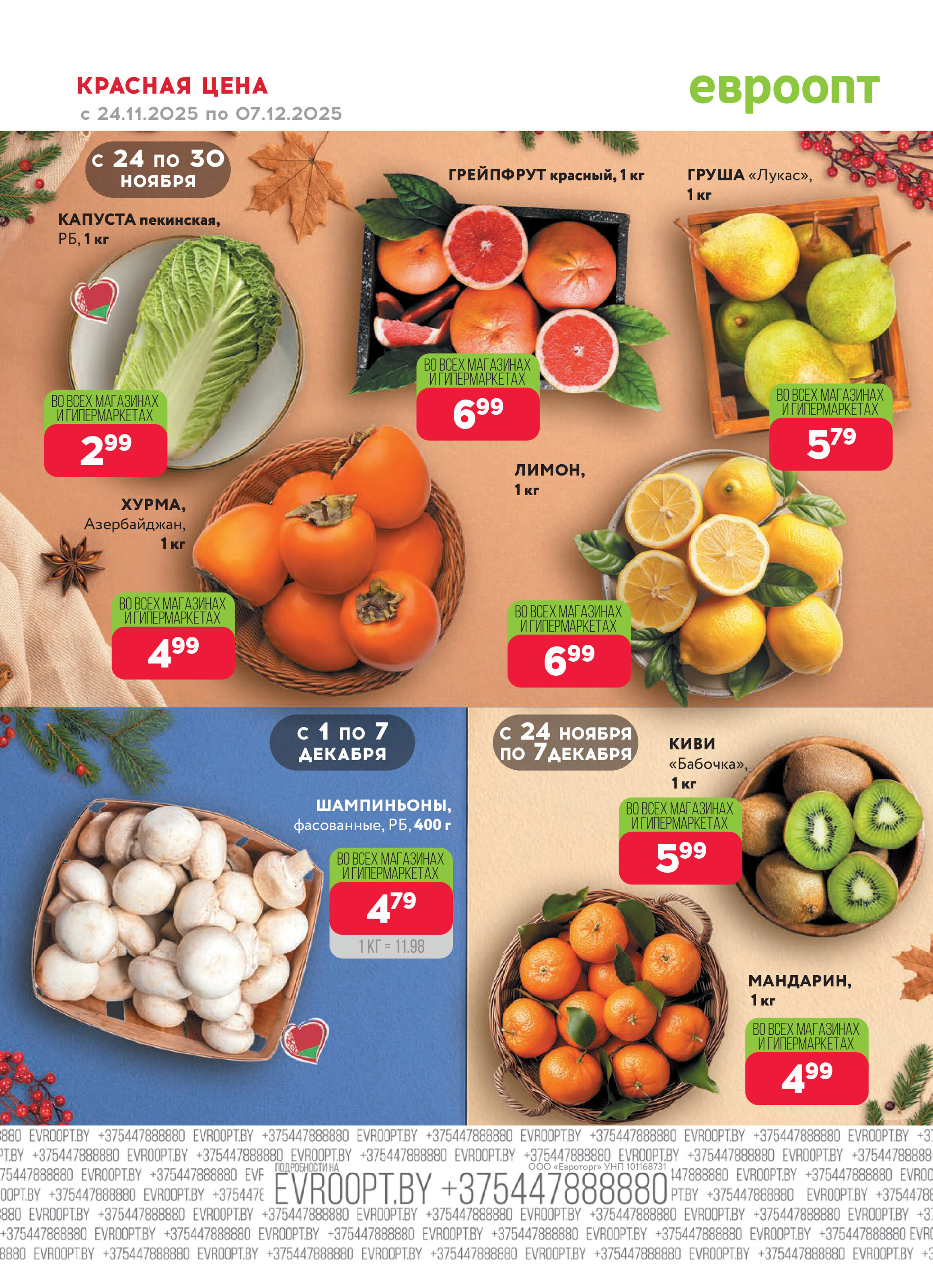 Акция "Красная цена" в сети магазинов "Евроопт" в ноябре-декабре 2025 года (с 24 ноября по 7 декабря)