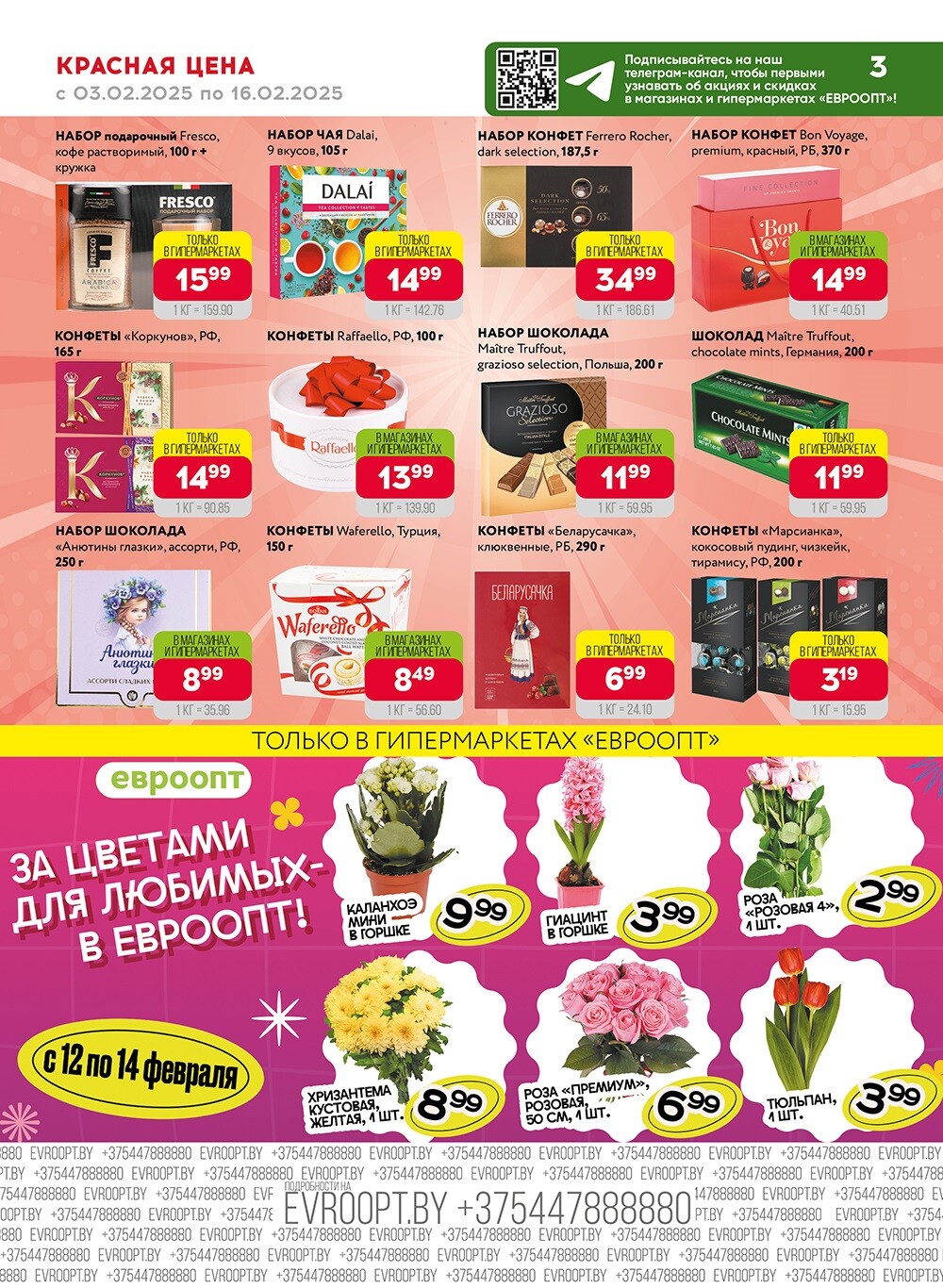 Акция "Красная цена" в сети магазинов "Евроопт" в феврале 2025 года (с 3 по 16 февраля)