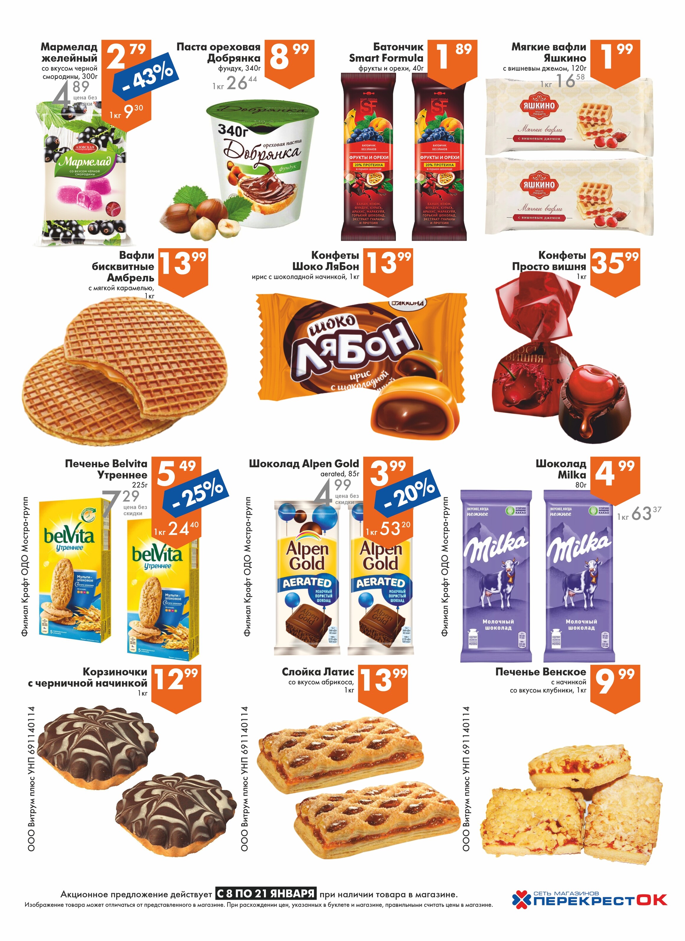 Акции и скидки в магазинах "Перекресток" в январе 2025 года (с 8 по 21 января)